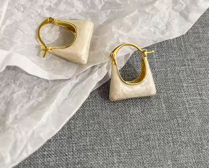 White Enamel Handbag Dangle Earring