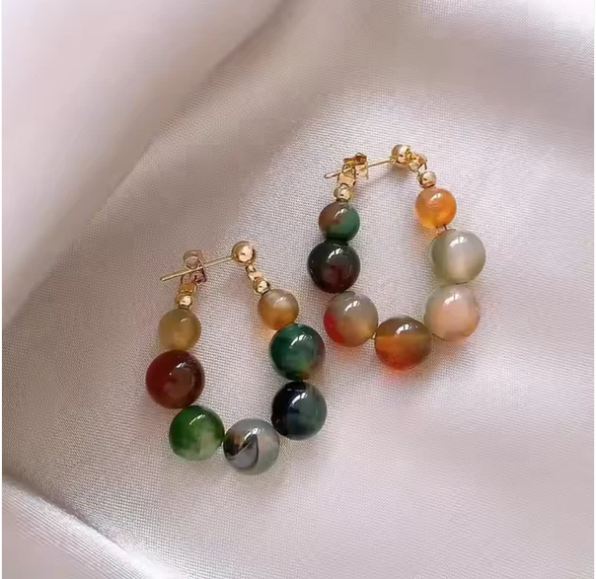 Natural Stone Beaded Hoop Earring