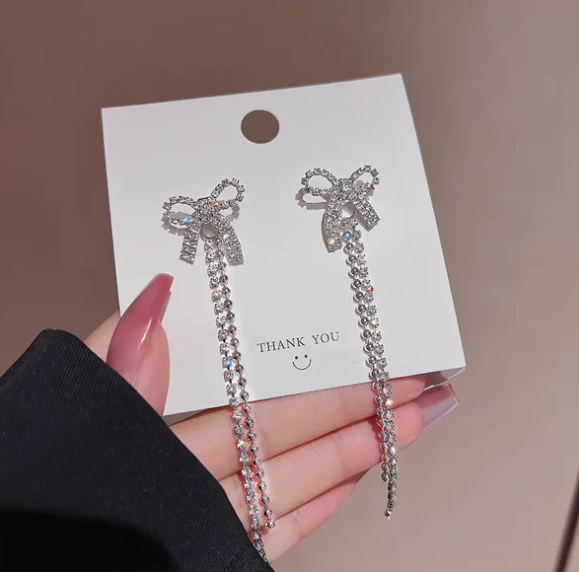 Crystal Bow Tassel Earring