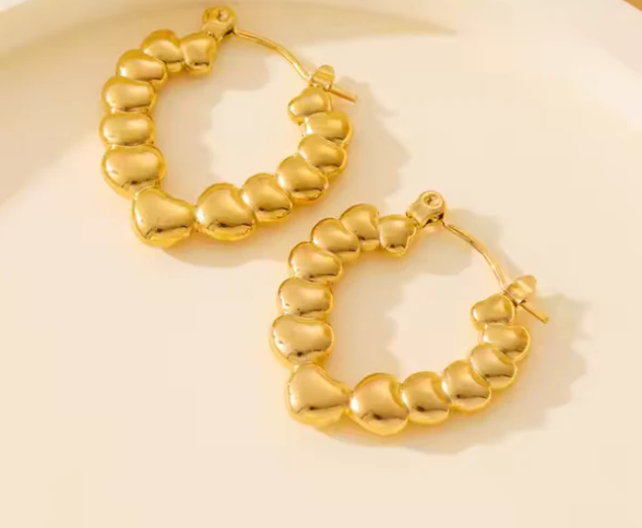 Golden Heart Charm Hoop Earring