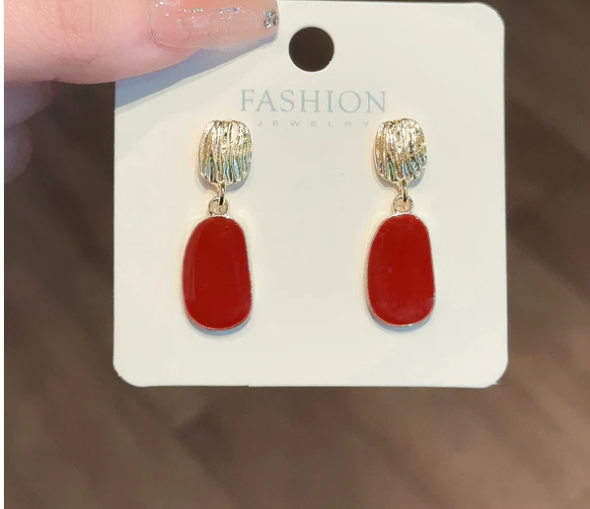 Scarlet Drop Textured Stud Earring