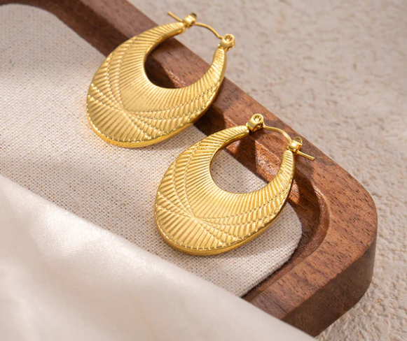Golden Luxe Anti Tarnish Textured Hoop Earring