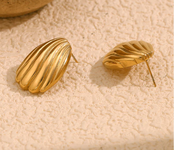 Golden Ripple Anti-Tarnish Statement Stud Earring