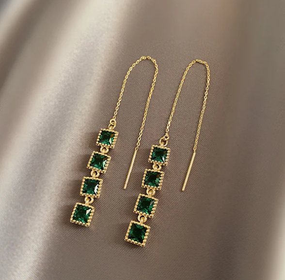 Emerald Cascade Threader Earring