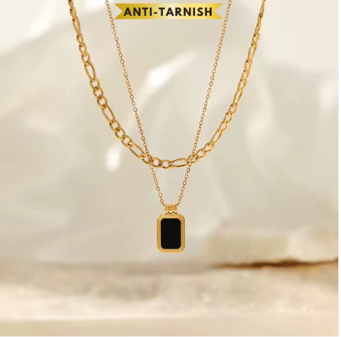 Square Pendant Stainless Steel Cuban Chain Necklace