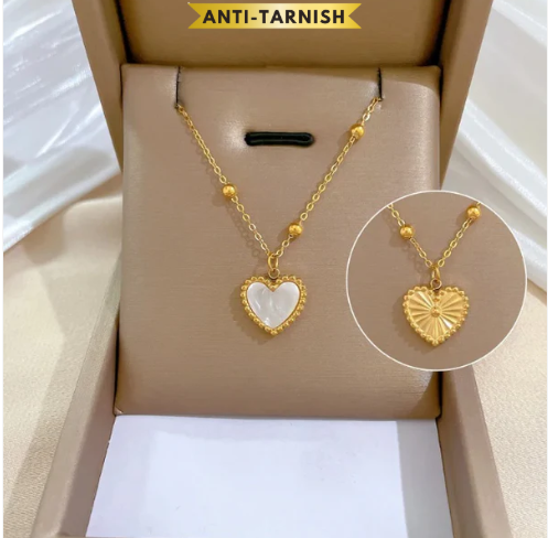 Two Sided Heart Pendant Beads Chain Necklace