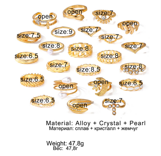 23 Pcs Classic Style Geometric Alloy Women's Open Rings