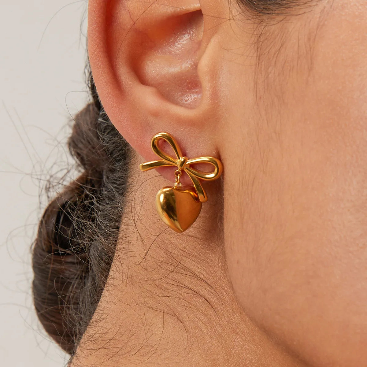 Heart Bow 18k Gold Platted Earring
