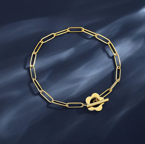Golden Link Chain With Floral Toggle Bracelet
