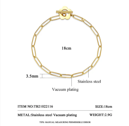 Golden Link Chain With Floral Toggle Bracelet