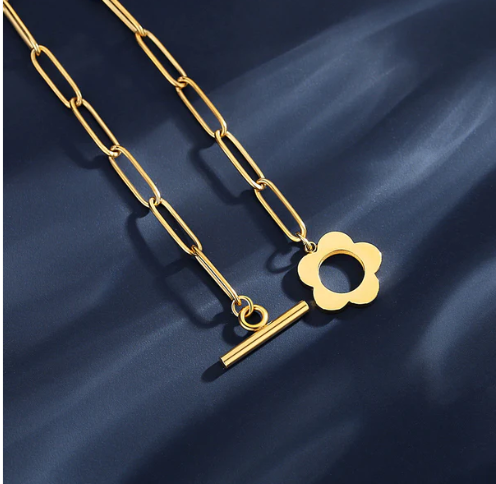 Golden Link Chain With Floral Toggle Bracelet