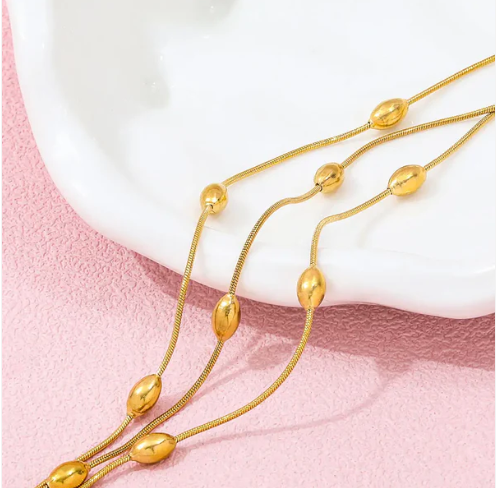 Rice Beaded Triple Layers Chain Bracelet Cum Necklace