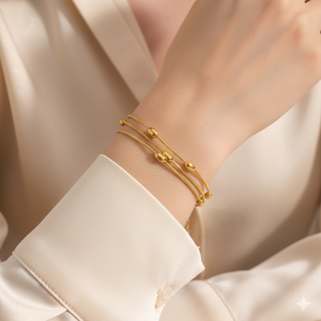 Rice Beaded Triple Layers Chain Bracelet Cum Necklace