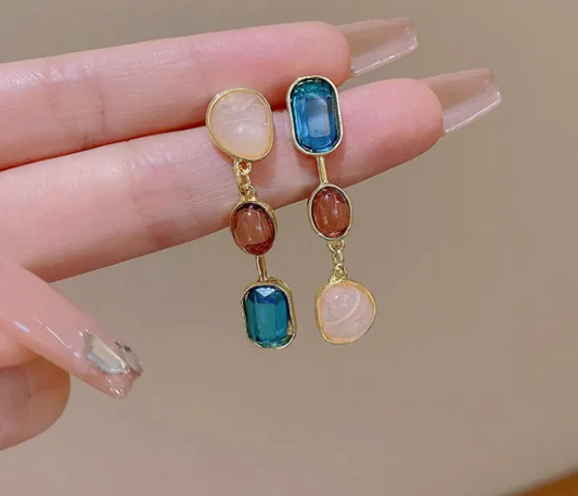 Asymmetrical Colored Gemstone Earring