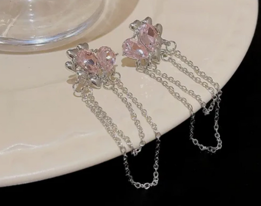 Pink Water Drop Creative Chain Tassel Earring