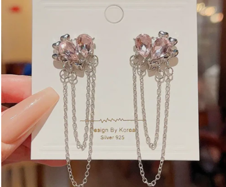 Pink Water Drop Creative Chain Tassel Earring