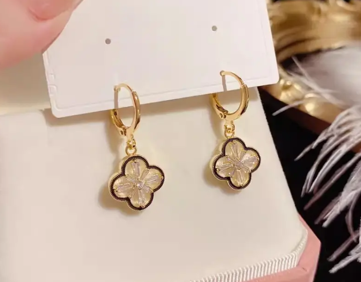 Two Sided Trendy Leaf Clover Huggie Earring