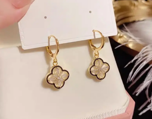 Two Sided Trendy Leaf Clover Huggie Earring