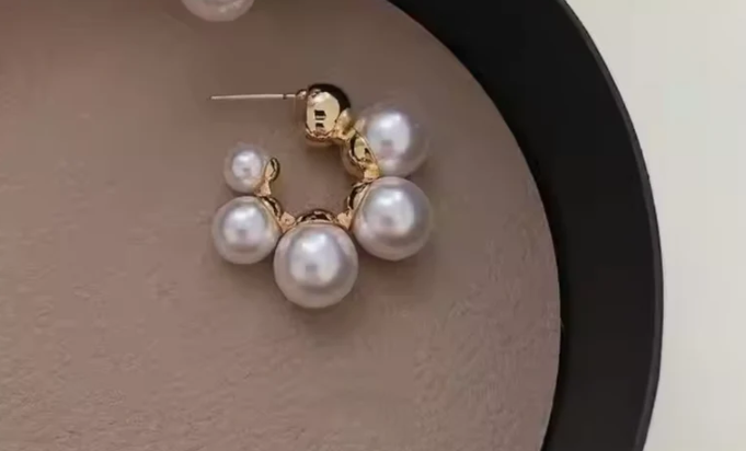 C Shape Pearl Hoop Earring