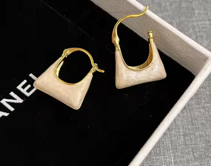 White Enamel Handbag Dangle Earring