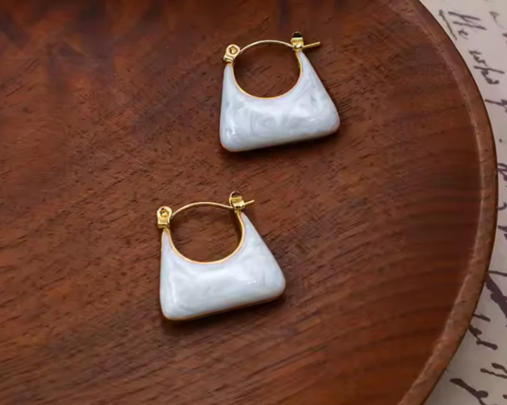 White Enamel Handbag Dangle Earring