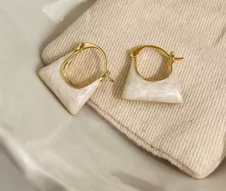 White Enamel Handbag Dangle Earring