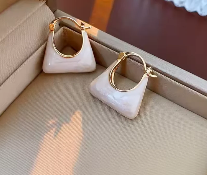 White Enamel Handbag Dangle Earring