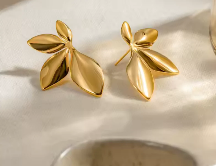 Gold Metal Leaf Style Studs Earring