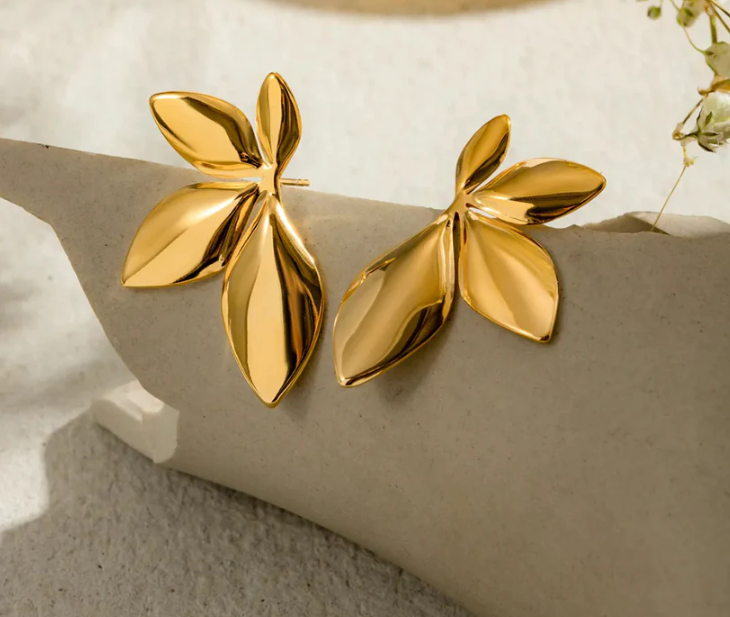 Gold Metal Leaf Style Studs Earring