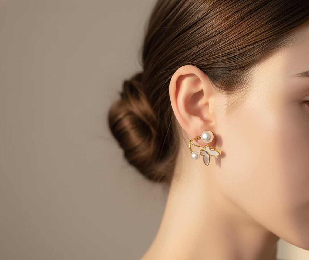 Pretty Enamel Butterfly Stud Earring