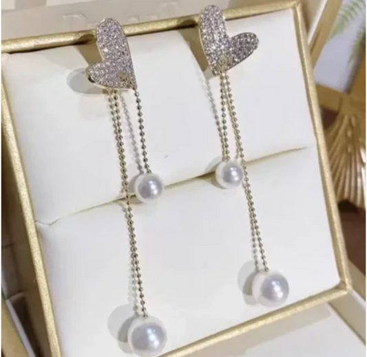 Pearl Crystal Heart Shaped Earring