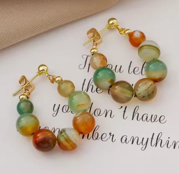 Natural Stone Beaded Hoop Earring