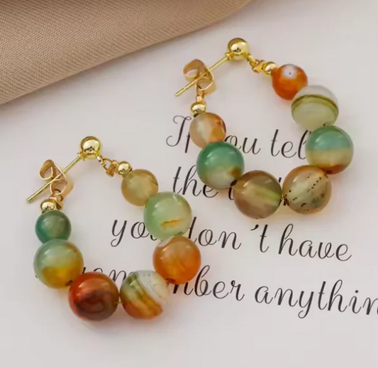 Natural Stone Beaded Hoop Earring