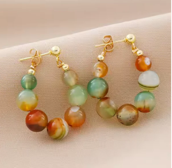 Natural Stone Beaded Hoop Earring