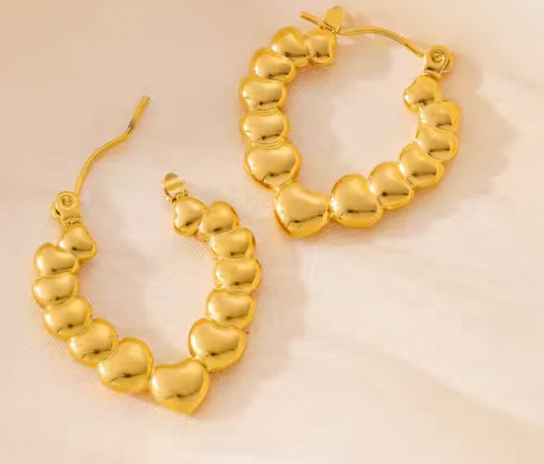 Golden Heart Charm Hoop Earring