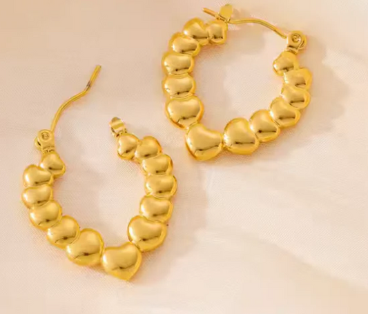 Golden Heart Charm Hoop Earring