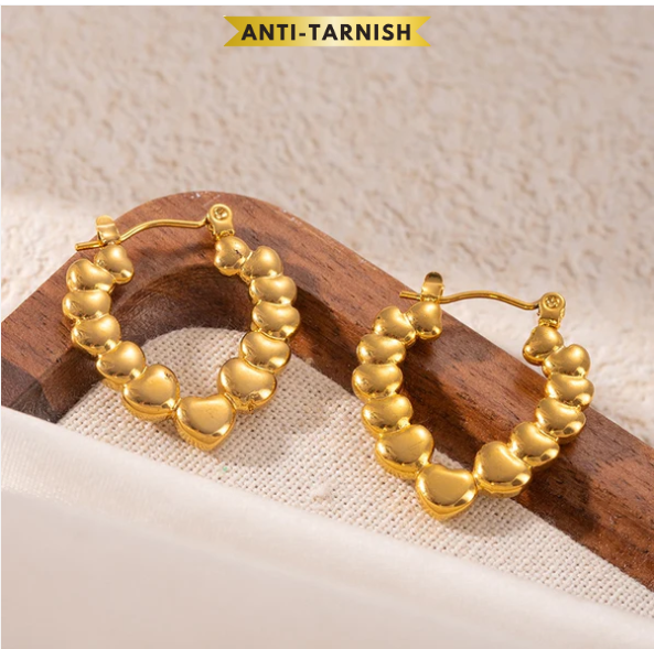 Golden Heart Charm Hoop Earring