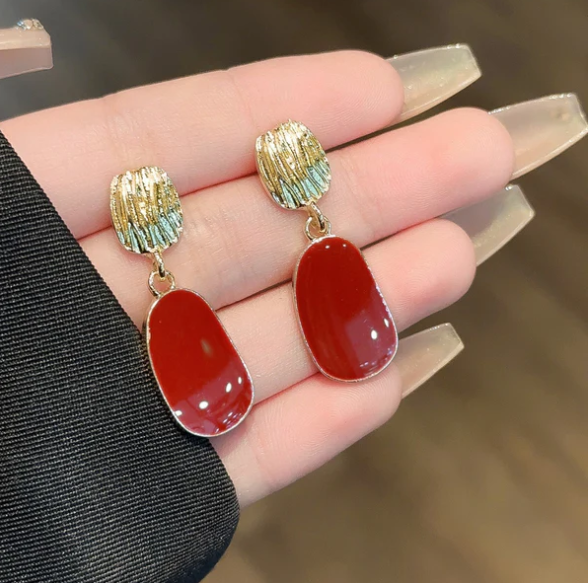 Scarlet Drop Textured Stud Earring