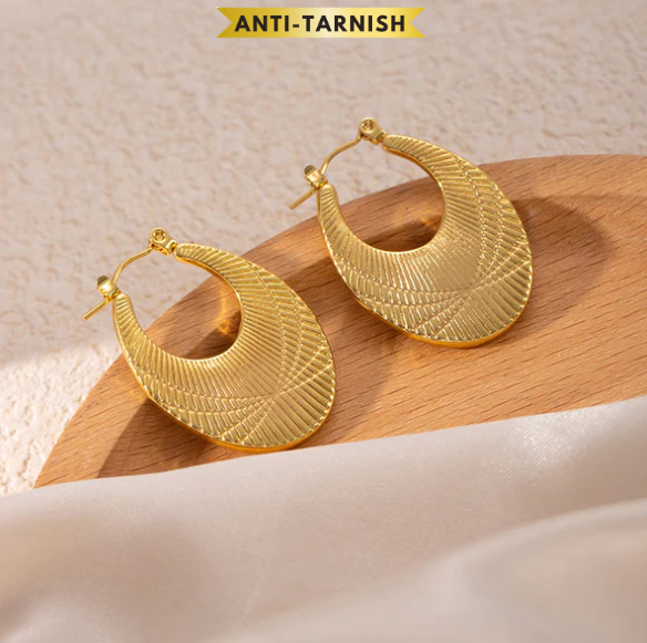 Golden Luxe Anti Tarnish Textured Hoop Earring