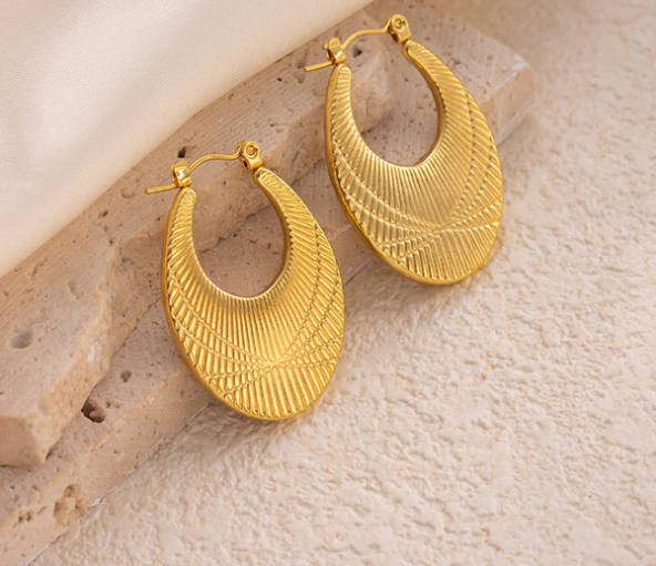 Golden Luxe Anti Tarnish Textured Hoop Earring