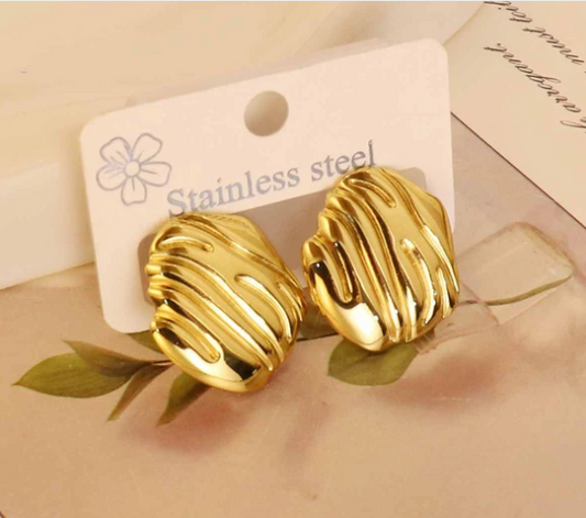 Golden Ripple Anti-Tarnish Statement Stud Earring