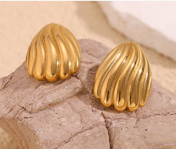 Golden Ripple Anti-Tarnish Statement Stud Earring