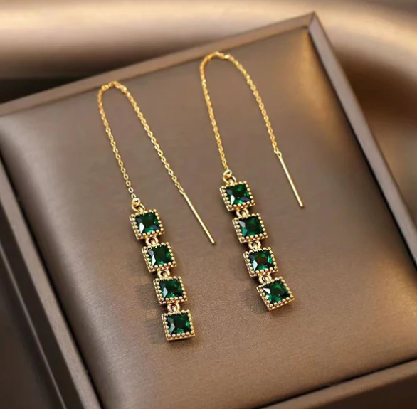 Emerald Cascade Threader Earring