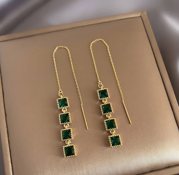 Emerald Cascade Threader Earring