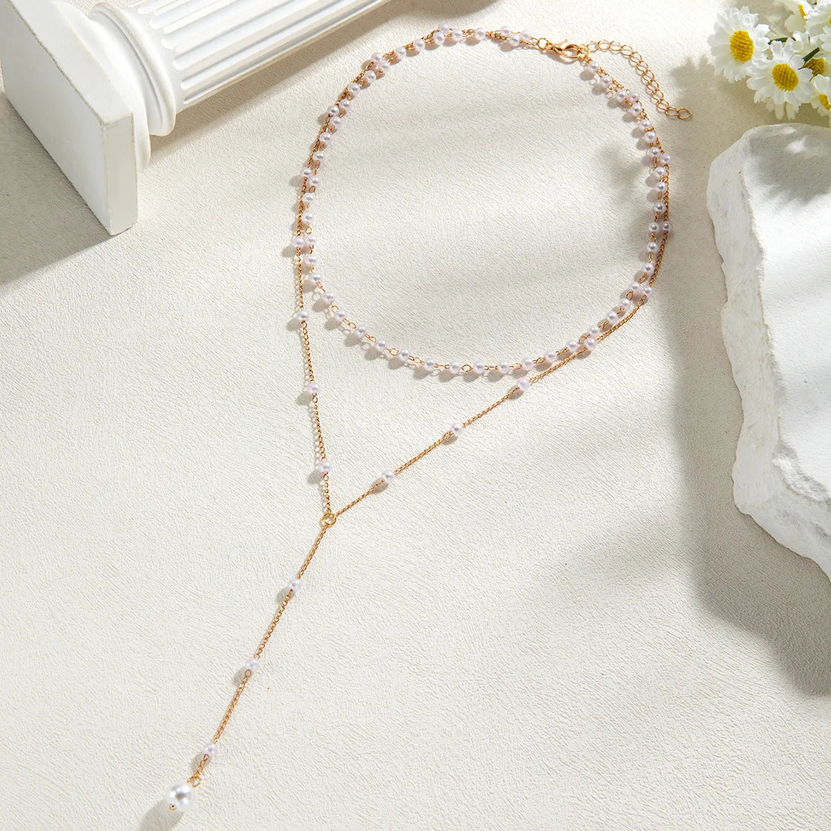 Y-shaped Pearl Tassel Overlapping Collarbone Necklace