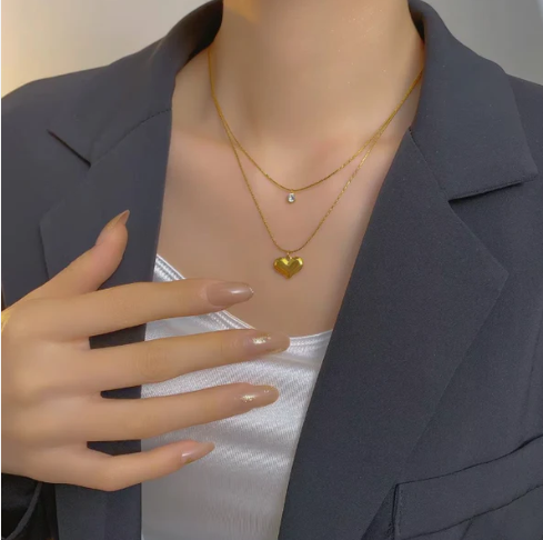 Crystal Heart Double Layered Necklace