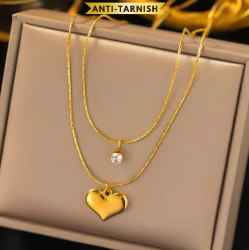 Crystal Heart Double Layered Necklace