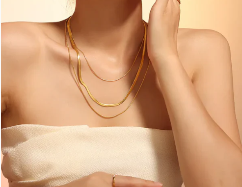 Gold Plated Three Layers Snake Chain Necklace