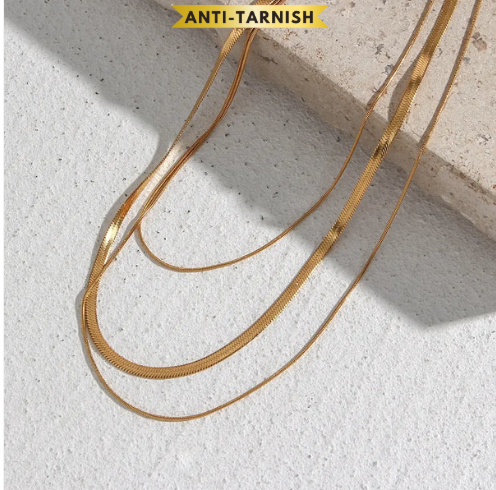 Gold Plated Three Layers Snake Chain Necklace