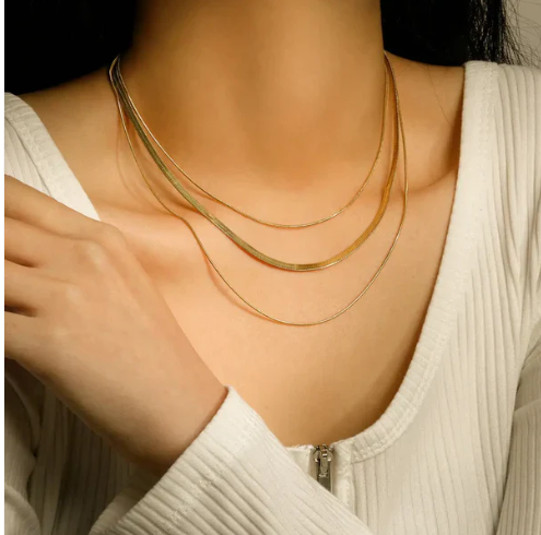 Gold Plated Three Layers Snake Chain Necklace